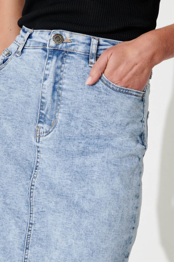 Maxi Stretch Denim Skirt In Light Blue Wash - Image 5