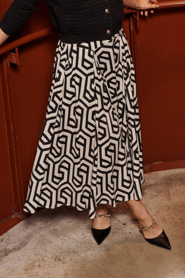 Maxi Skirt In Cream With Black Geometric Print - Image 6