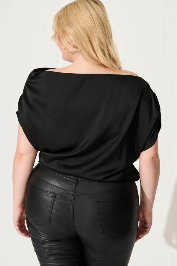 Off Shoulder Top In Black Satin - Image 8
