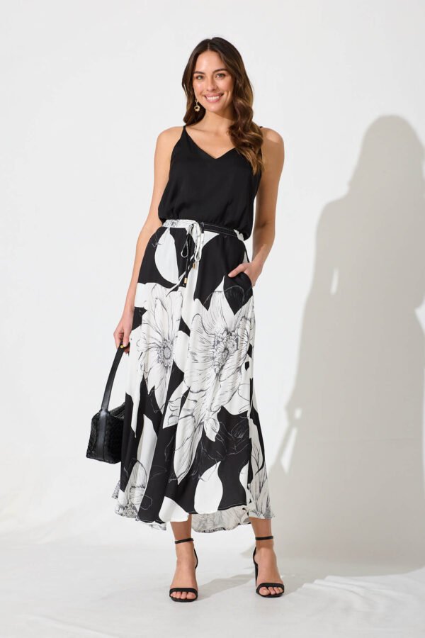 Maxi Skirt In Black With White Floral - Image 8