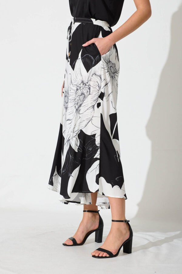 Maxi Skirt In Black With White Floral - Image 6