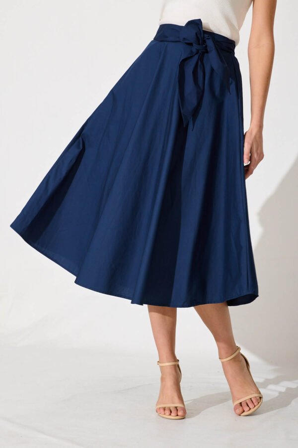 Midi Skirt In Navy Cotton - Image 2
