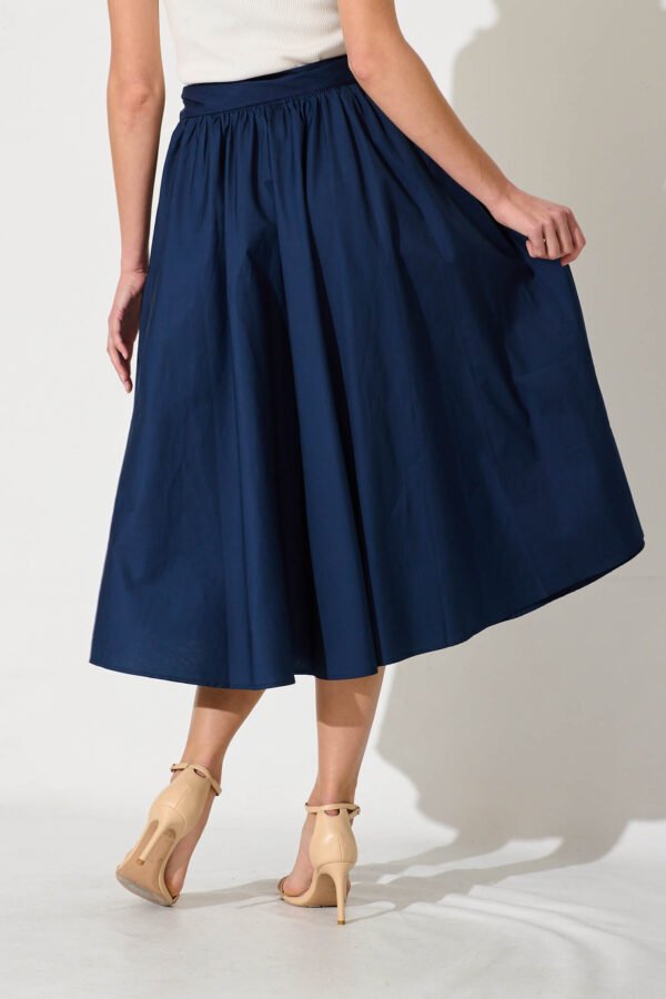 Midi Skirt In Navy Cotton - Image 6