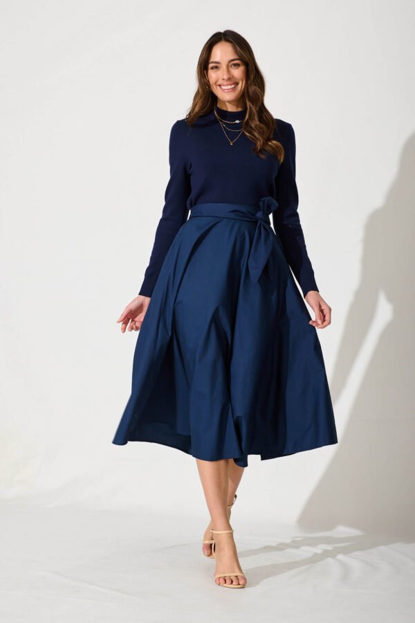 Midi Skirt In Navy Cotton - Image 7