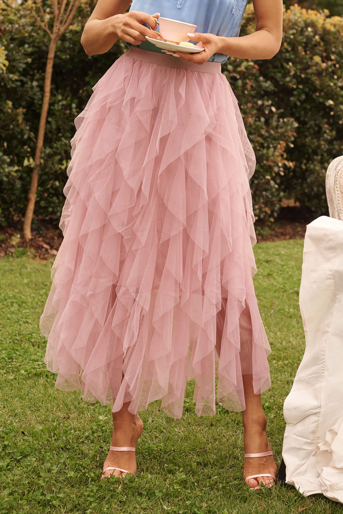 Midi Tulle Skirt In Pink