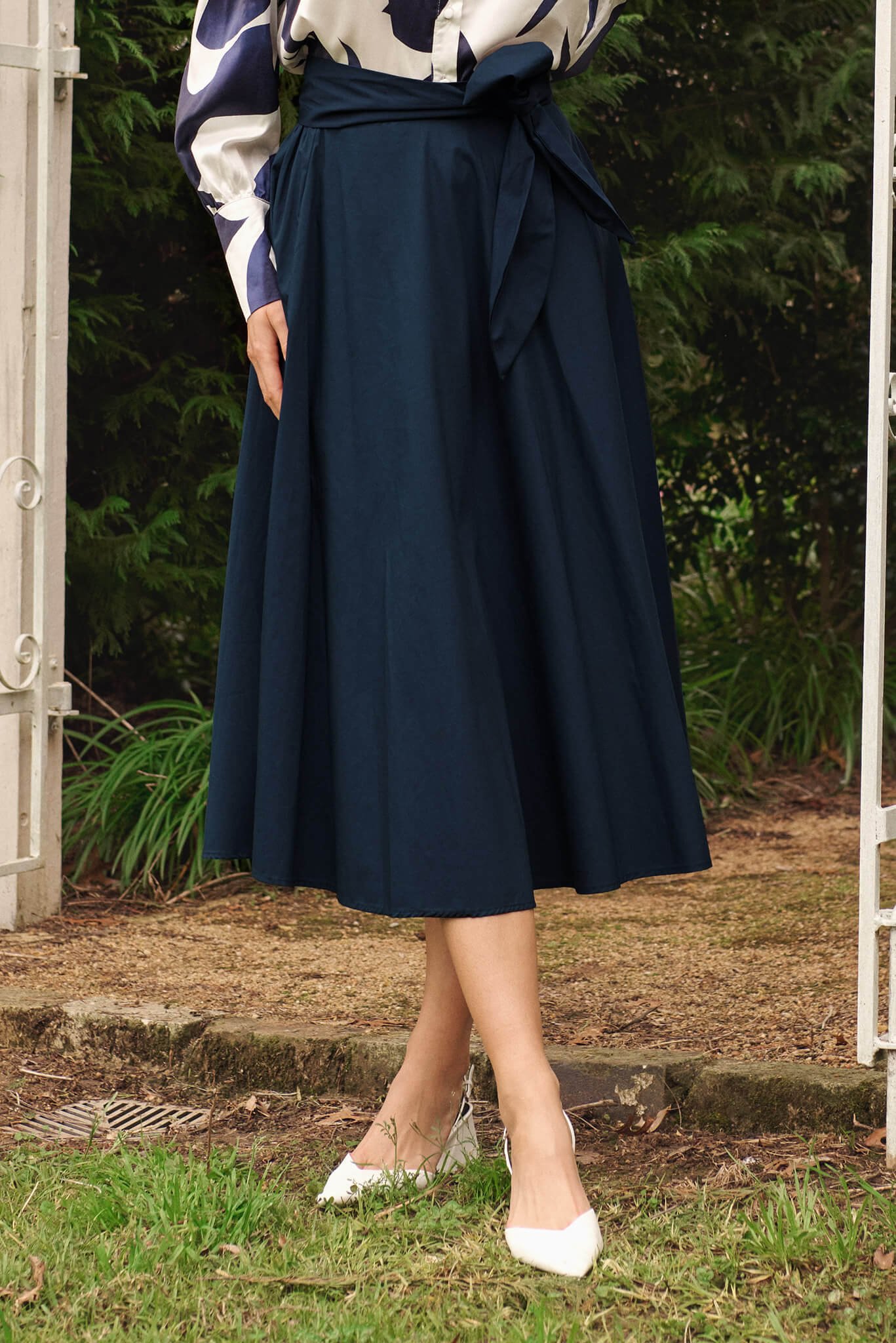 Midi Skirt In Navy Cotton