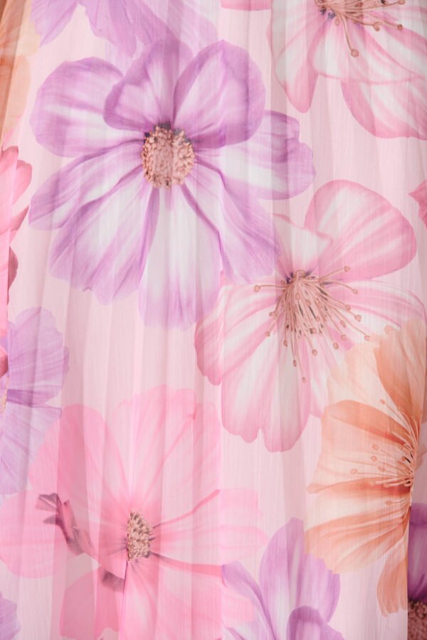 Midi Skirt In Pink With Lilac Flower Chiffon - Image 9