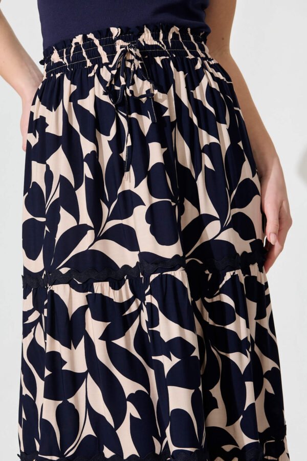Maxi Skirt In Navy Leaf With Ric Rac Trim - Image 5