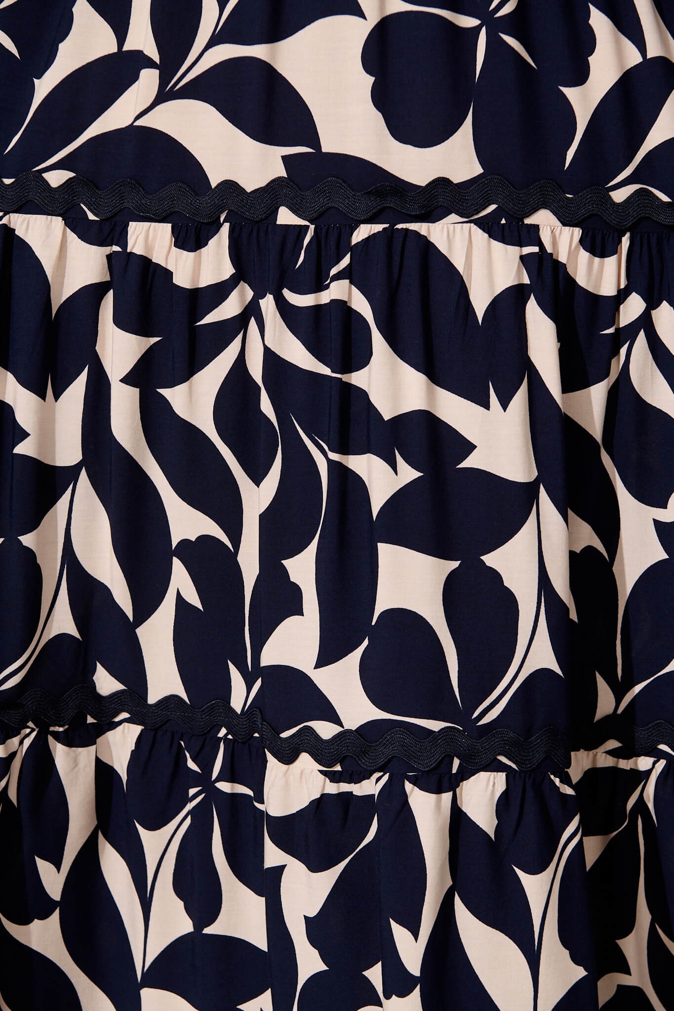 Maxi Skirt In Navy Leaf With Ric Rac Trim - Image 6