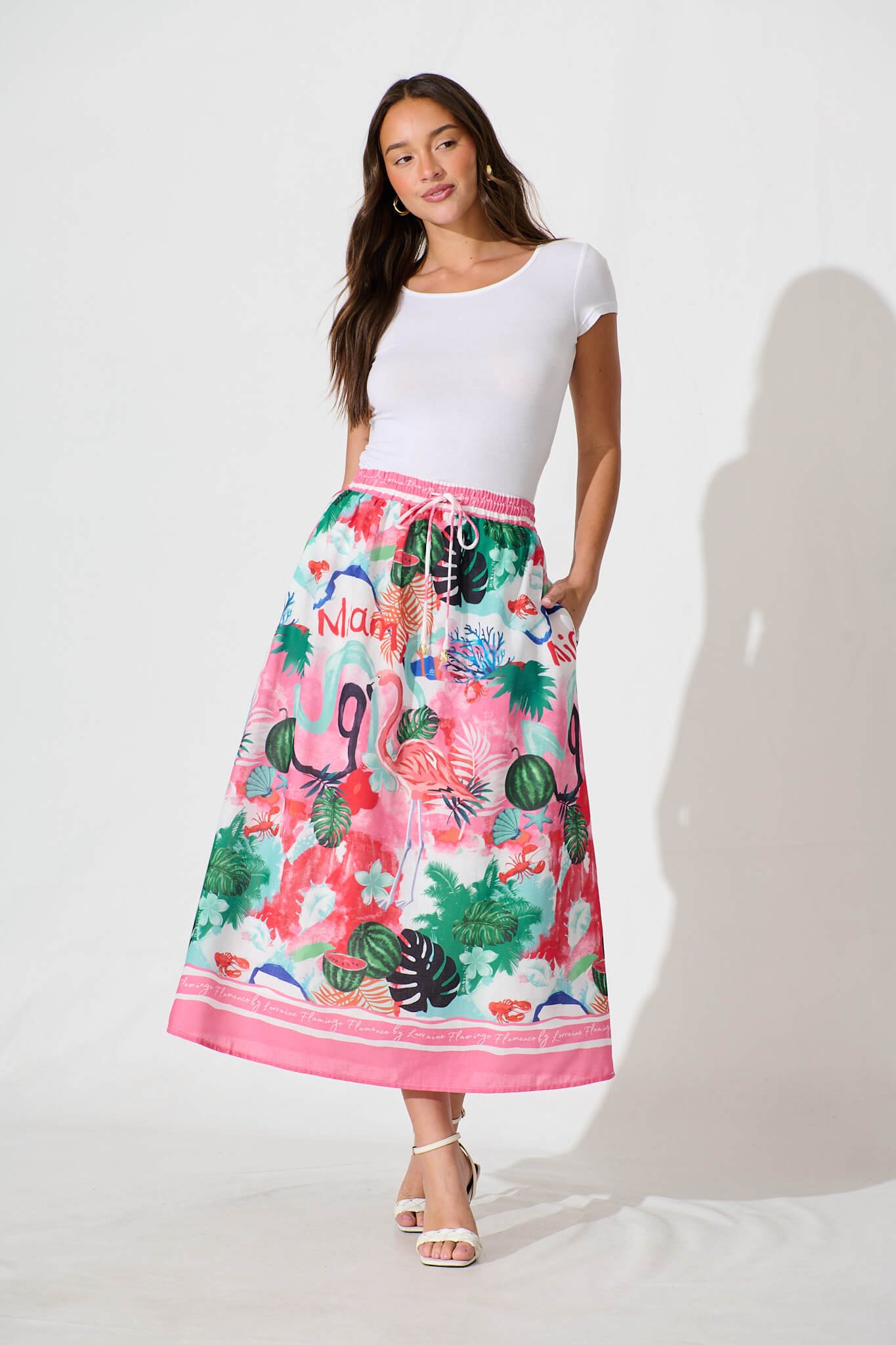 Maxi Skirt In Pink Multi Tropical Linen Blend - Image 4