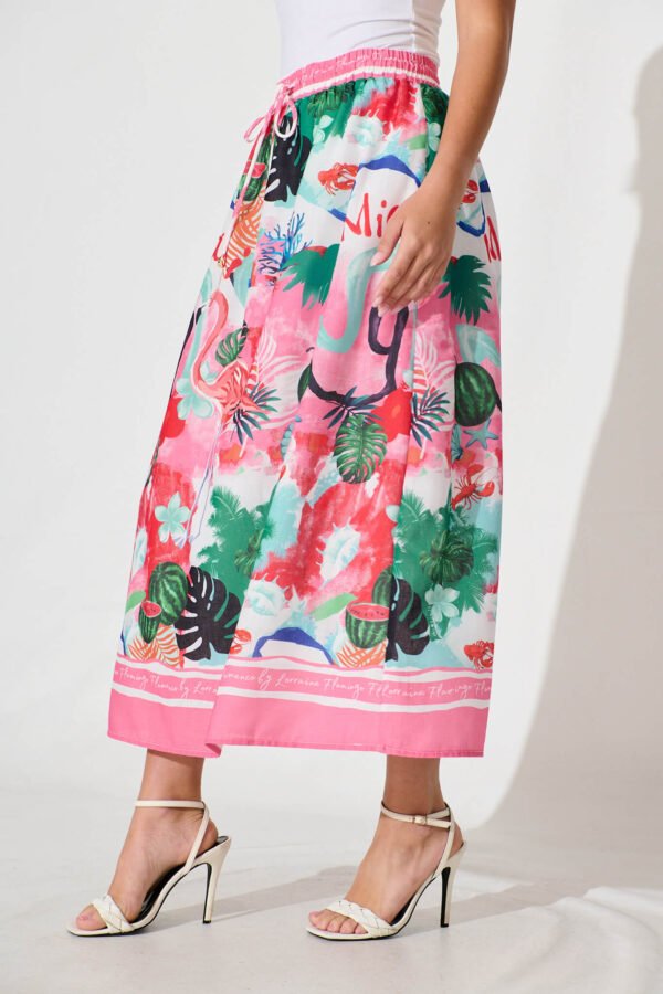 Maxi Skirt In Pink Multi Tropical Linen Blend - Image 2