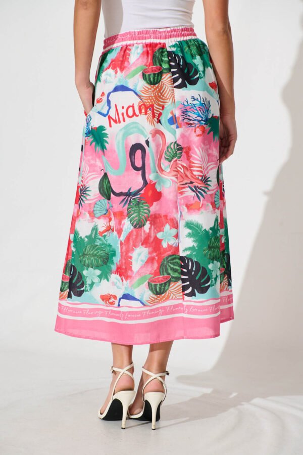 Maxi Skirt In Pink Multi Tropical Linen Blend - Image 3