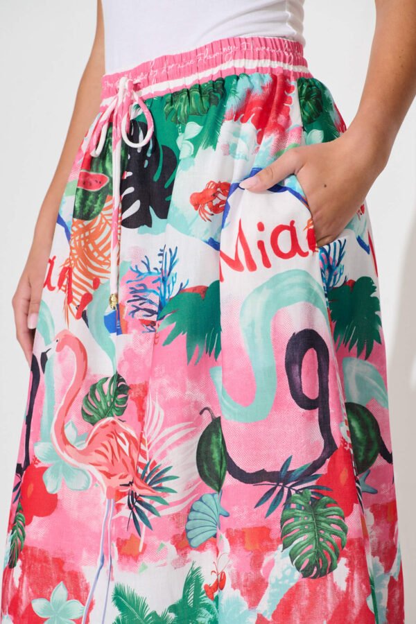 Maxi Skirt In Pink Multi Tropical Linen Blend - Image 5