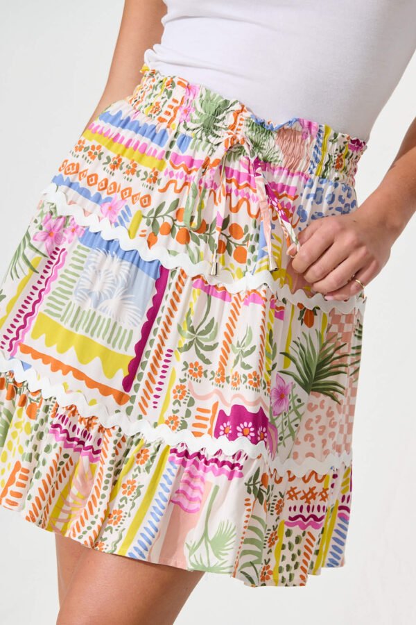Skirt In Multi Palm Print With Ric Rac - Image 5