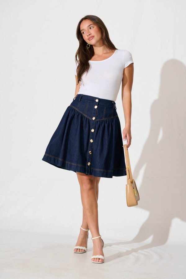 Denim Skirt In Dark Blue - Image 4