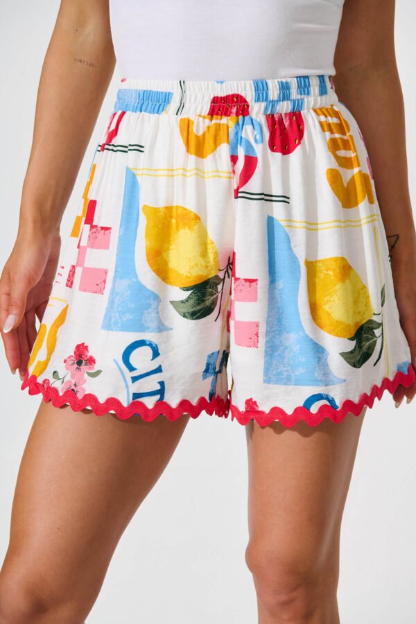 Short In White Lemon Print Ric Rac Trim - Image 7