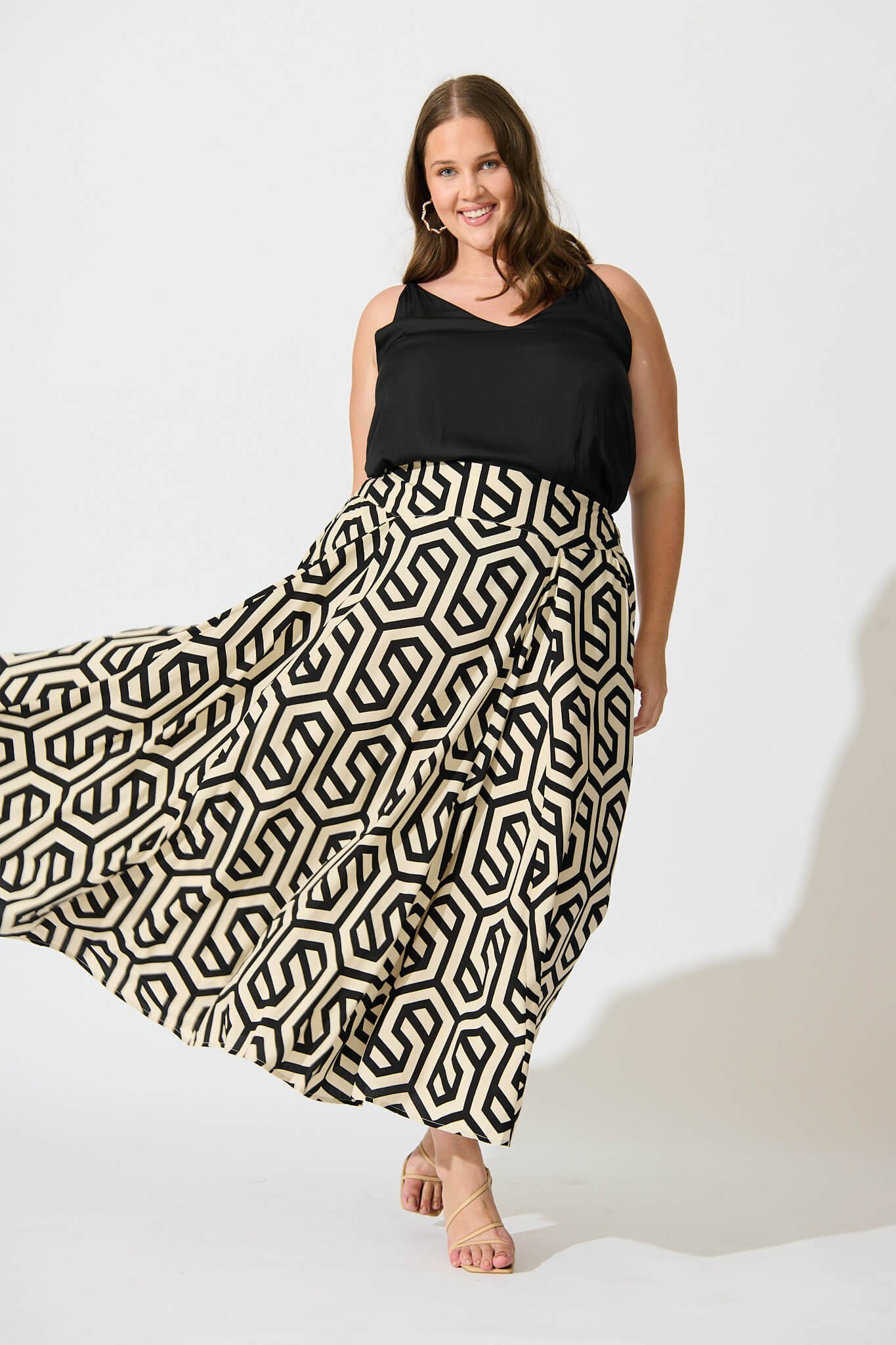 Maxi Skirt In Cream With Black Geometric Print - Image 2