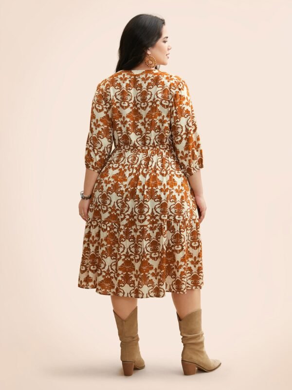 Boho Print Tie Knot Puff Sleeve Dress - Image 25
