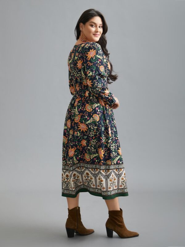 Square Neck Floral Boho Print Midi Dress - Image 4