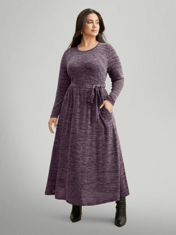 Round Neck Heather Belted Dress - Image 3