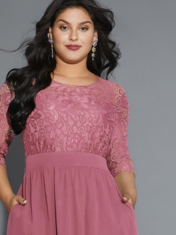 Lace Patchwork Shirred Midi Pocket Dress - Image 19