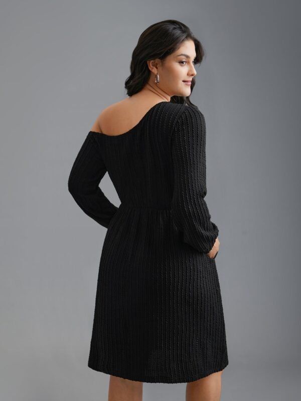 One Shoulder Plain Textured Dress - Image 4