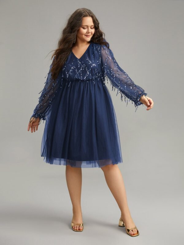 Sequin Mesh Patchwork Tassel Dress - Image 23