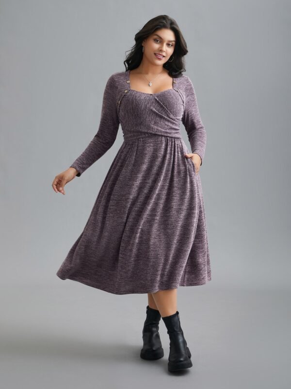 Heart Neckline Button Detailing Crossover Fit Dress - Image 2