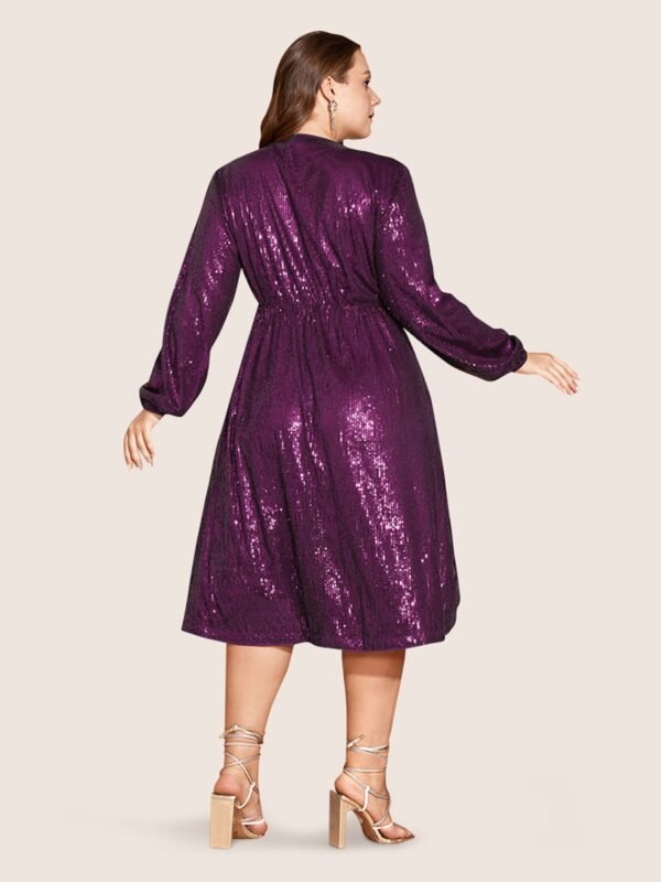 Solid Pocket Lantern Sleeve Wrap Sequin Dress - Image 16