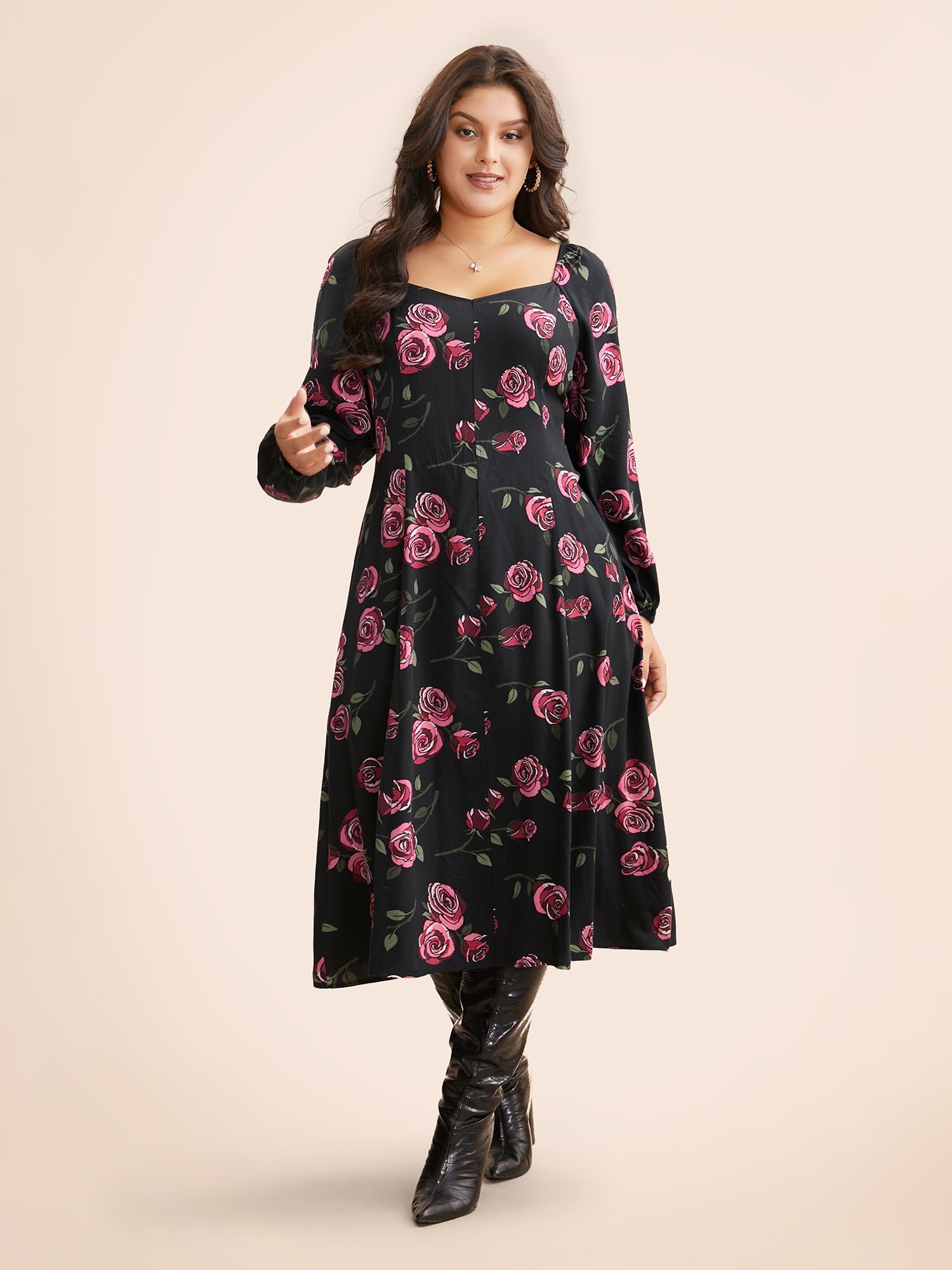 Floral Heart Neckline Cross Straps Dress - Image 4