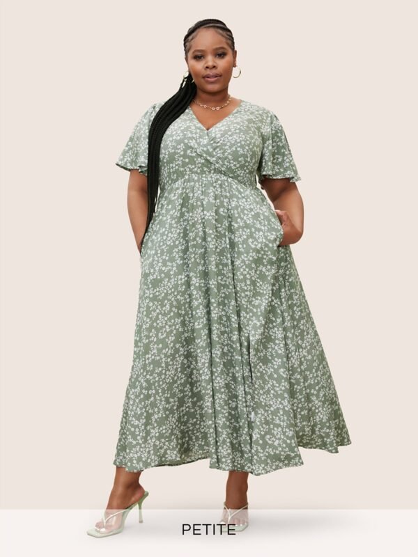 Bloom Dress - Flutter Sleeve Ditsy Floral Pocket Split Maxi Dress - Image 71