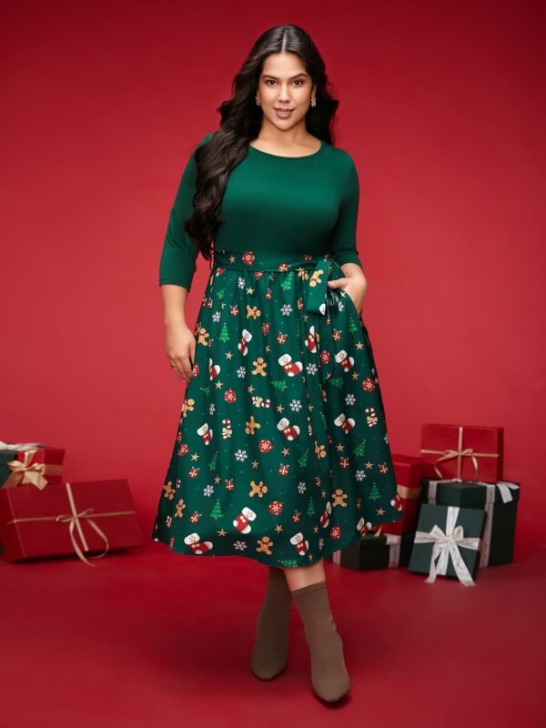 Holiday Everything Printed Skirt Fit-and-Flare Midi Dress - Image 4