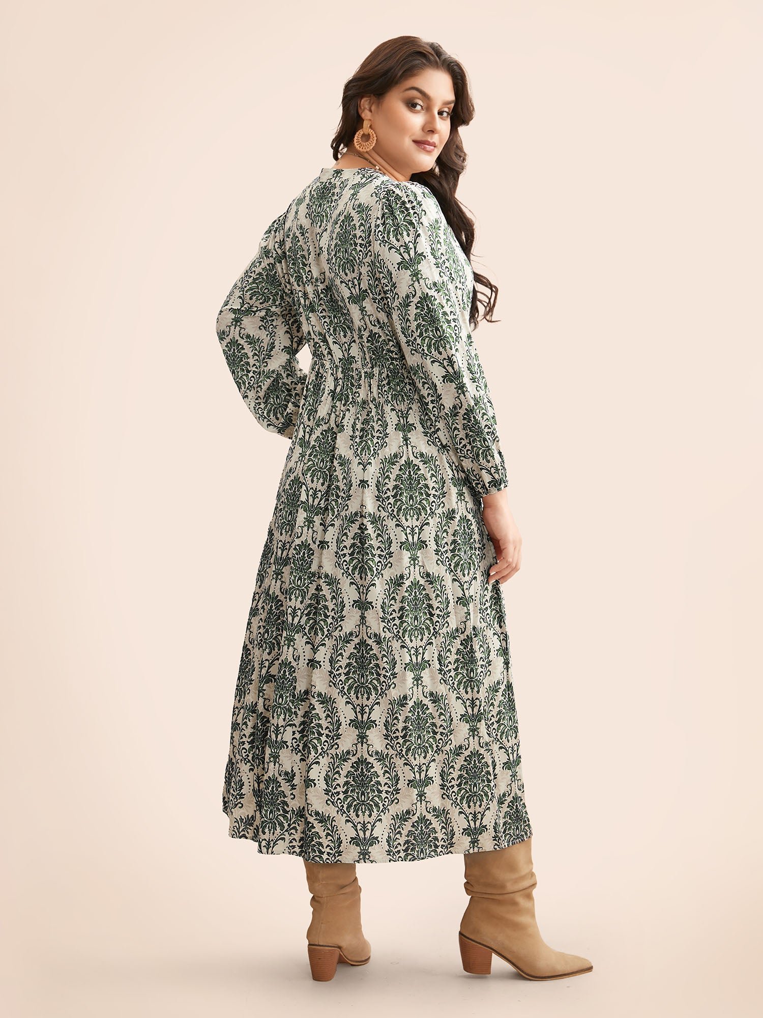Boho Print Notched Tie Knot Maxi Dress - Image 17