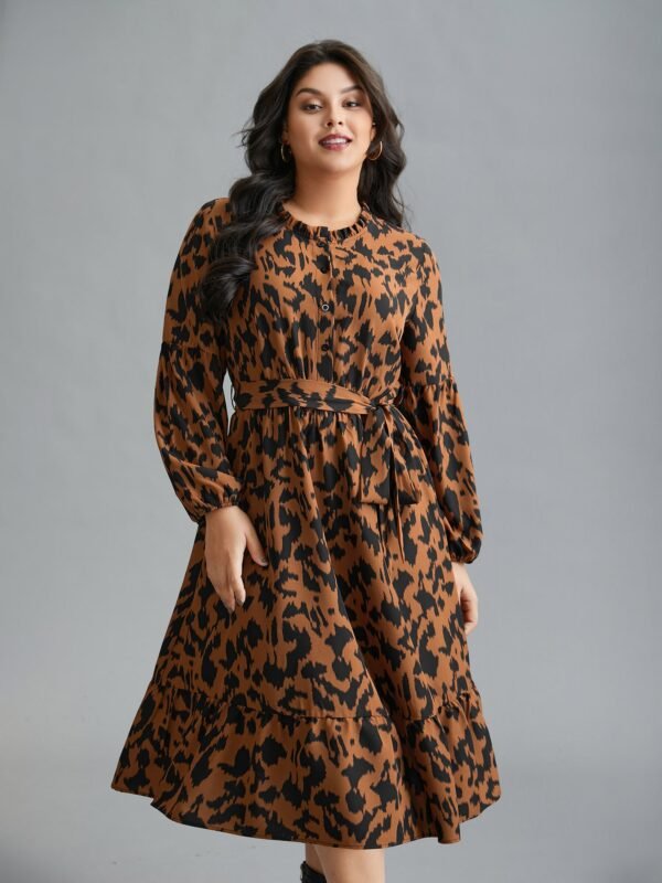 Leopard Print Stretchy Waist Belted Dress - Image 3