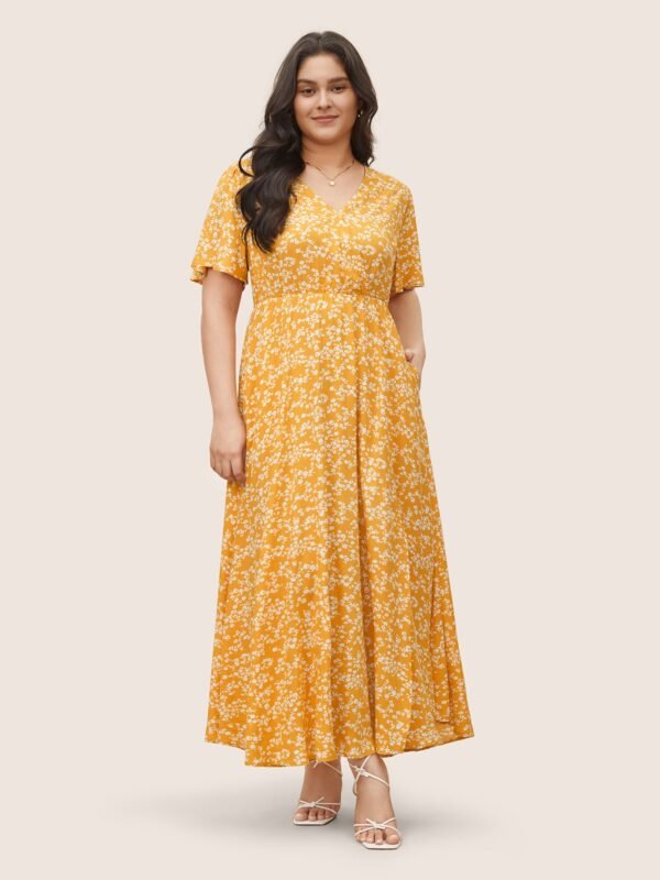 Bloom Dress - Flutter Sleeve Ditsy Floral Pocket Split Maxi Dress - Image 30