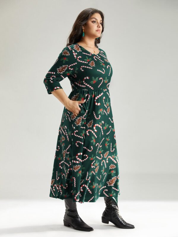 Christmas Print Pocket Elastic Waist Dress - Image 2
