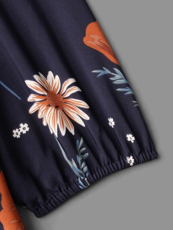 Floral Boho Print Lantern Sleeve Dress - Image 6