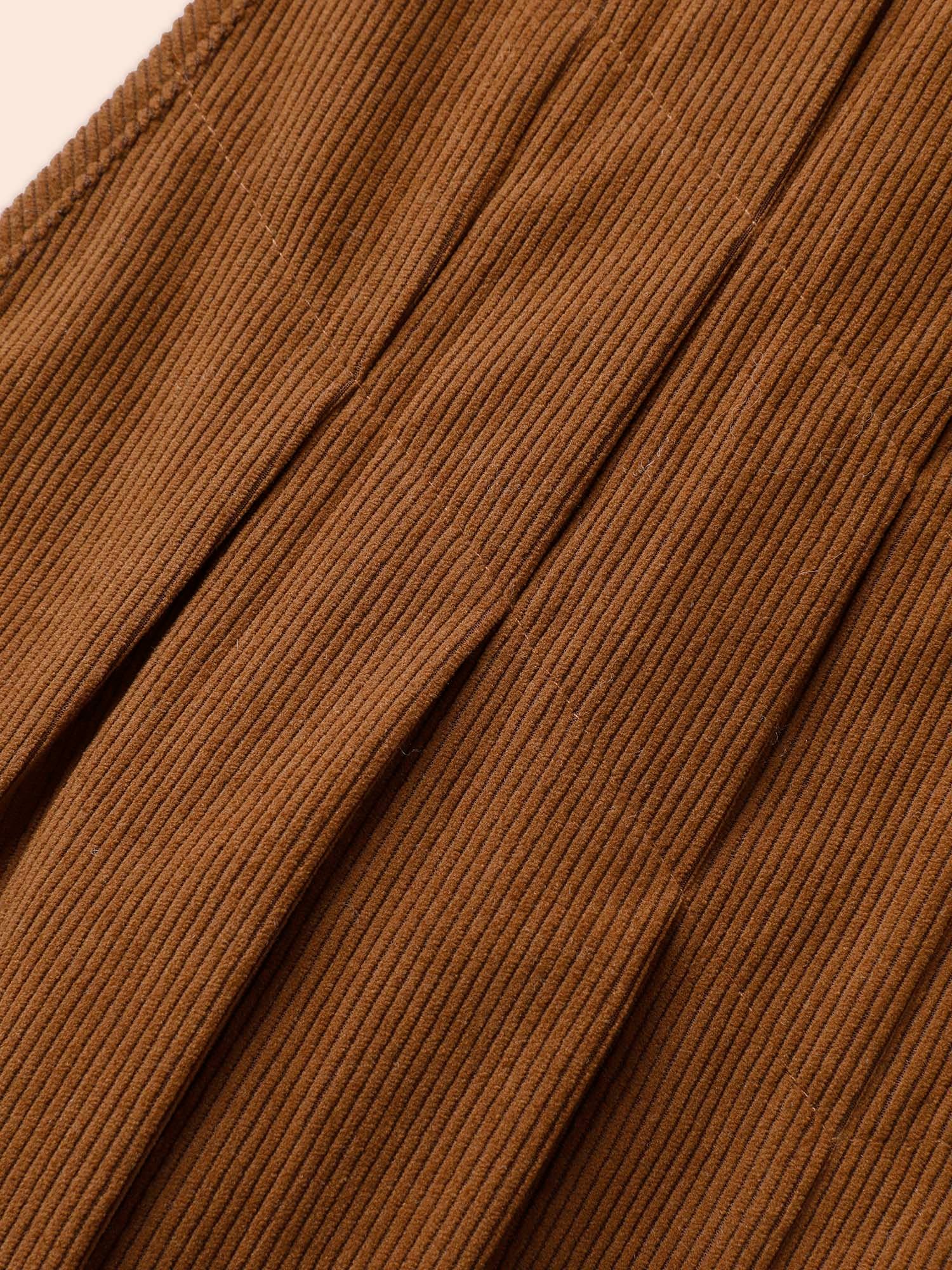 Solid Corduroy Pleated Overall Dress - Image 10