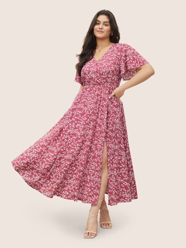 Bloom Dress - Flutter Sleeve Ditsy Floral Pocket Split Maxi Dress - Image 7