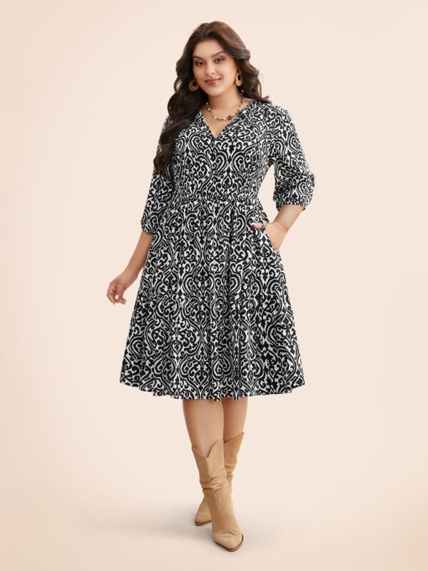 Boho Print Tie Knot Puff Sleeve Dress - Image 13