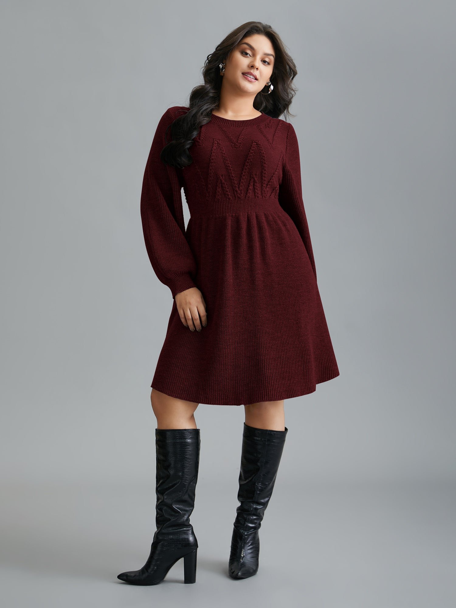 Cable Knit Elastic Waist Midi Sweater Dress - Image 10