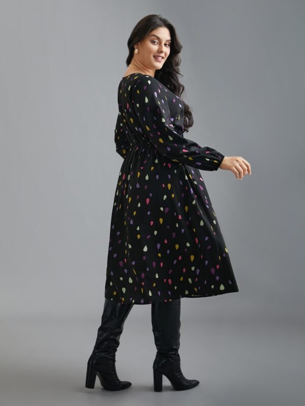 V Neck Color Contrast Lantern Sleeve Dress - Image 5