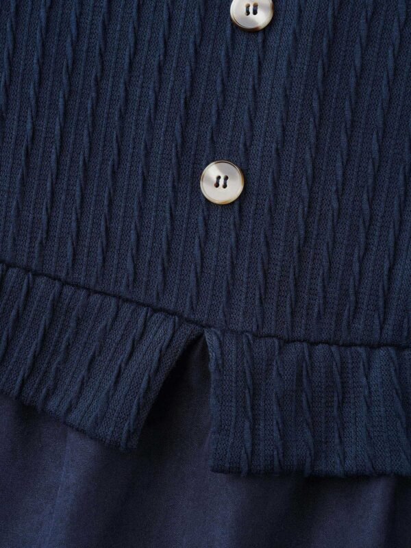 Textured Button Detail Lantern Sleeve Dress - Image 6