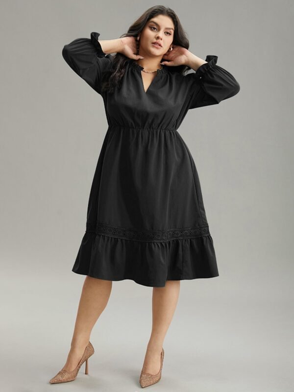 Solid Frill Trim Guipure Lace Flutter Sleeve Dress - Image 17