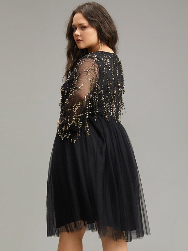 Sequin Mesh Patchwork Tassel Dress - Image 3