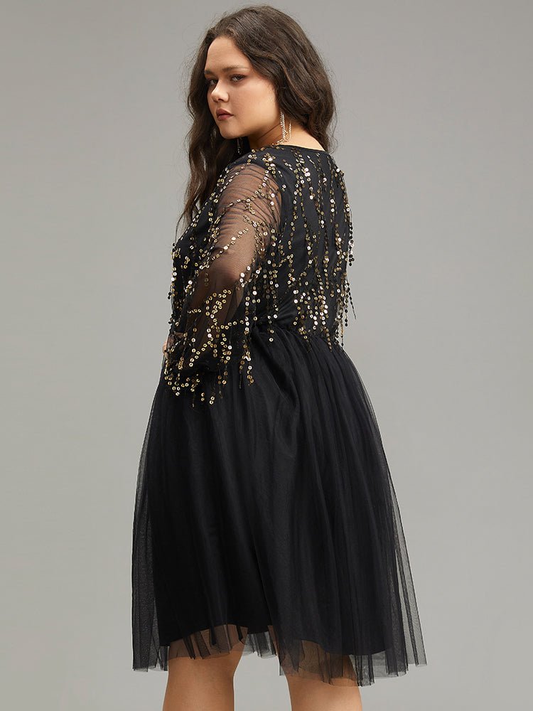 Sequin Mesh Patchwork Tassel Dress - Image 3