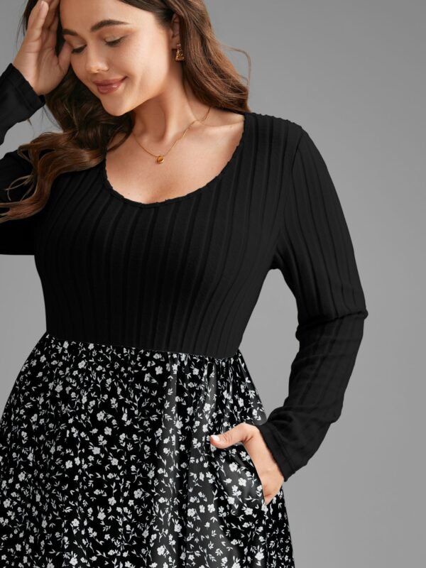 Ditsy Floral Patchwork Texture Midi Dress - Image 24