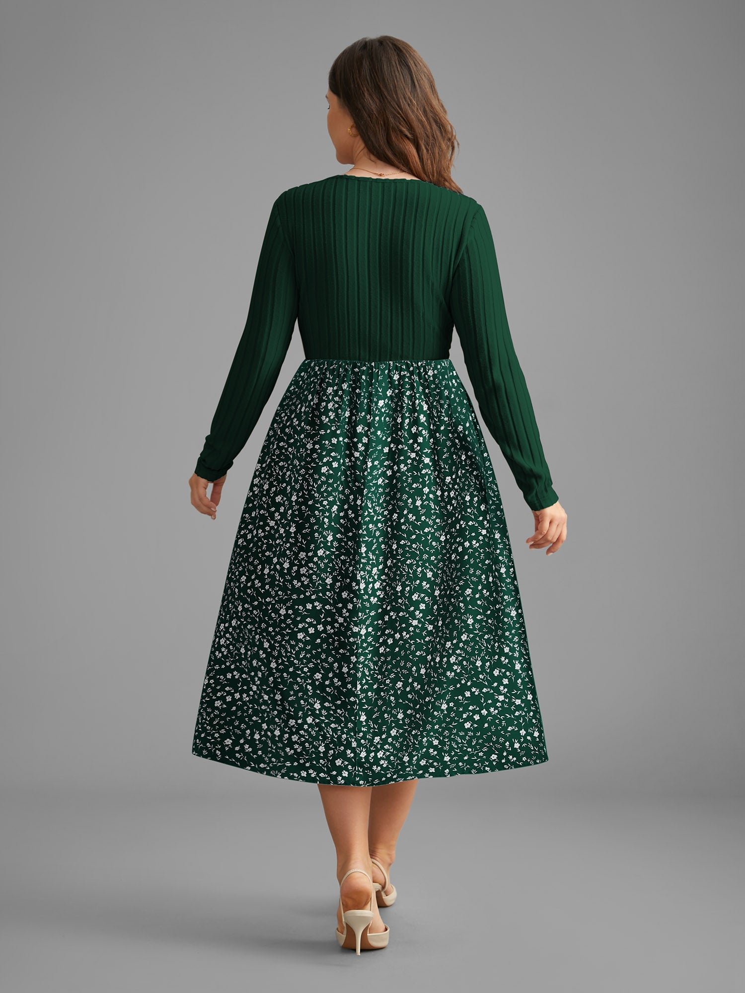 Ditsy Floral Patchwork Texture Midi Dress - Image 22