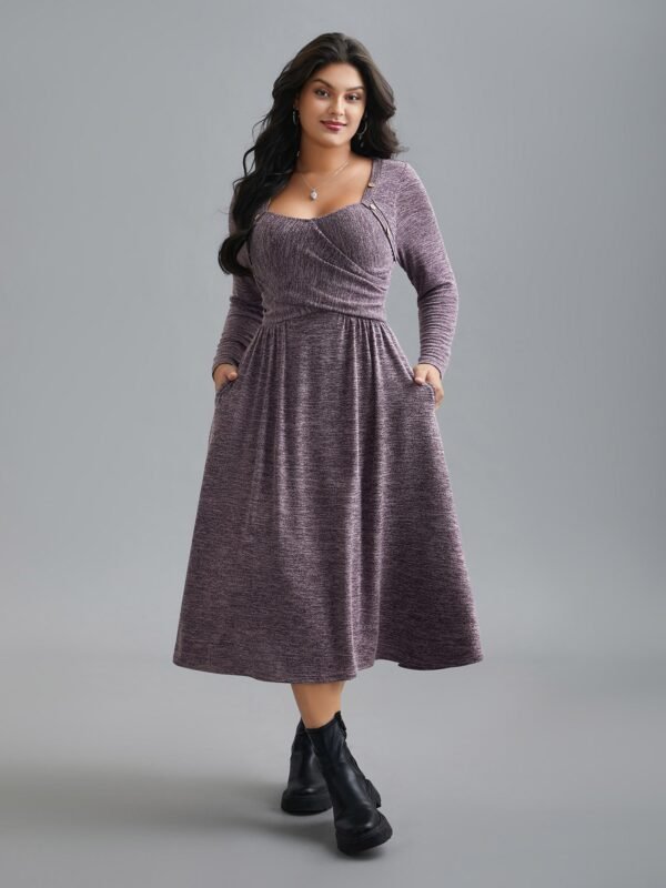 Heart Neckline Button Detailing Crossover Fit Dress - Image 3