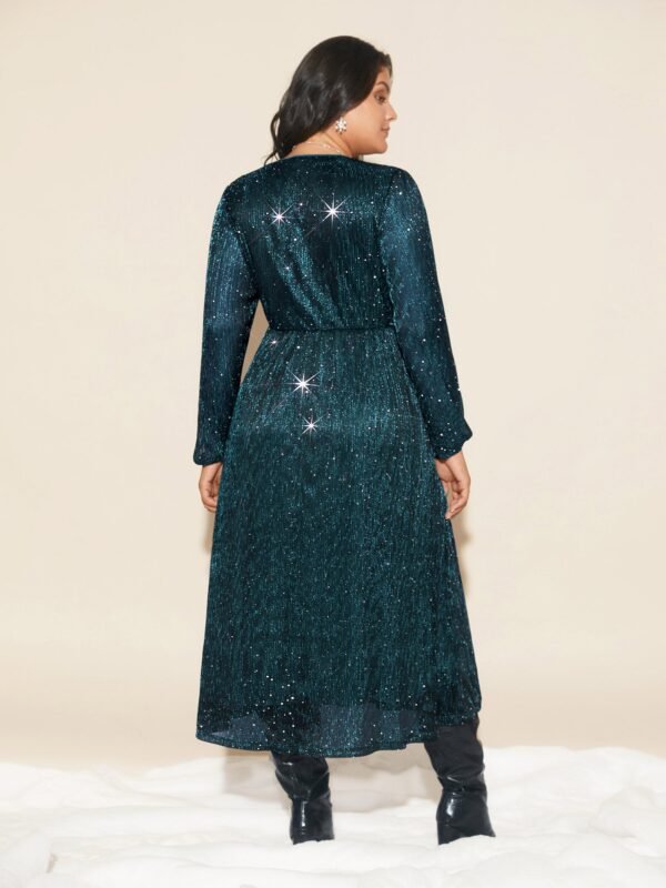 Stretchy Gold Foil Surplice Neckline Midi Dress - Image 10